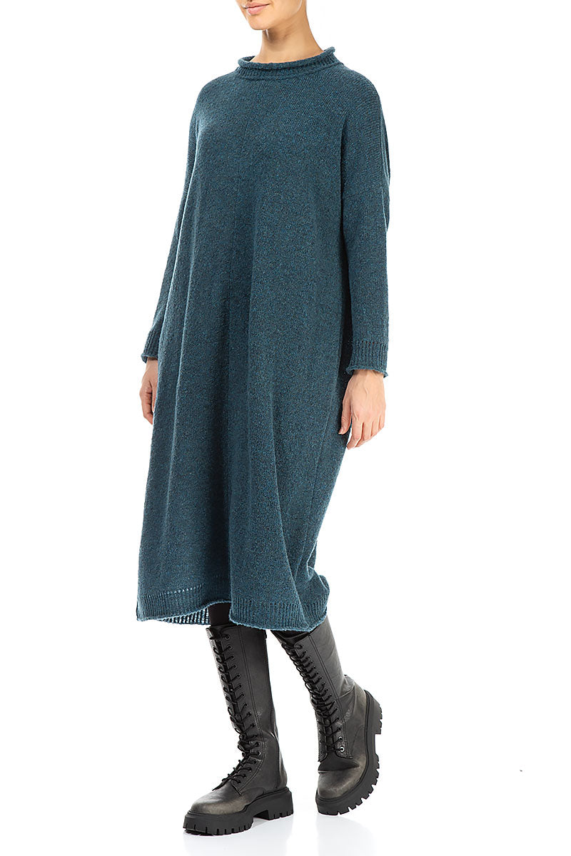Loose Teal Knitted Wool Dress 3