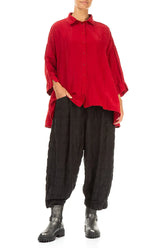 Loose Textured Cherry Red Silk Linen Shirt 4