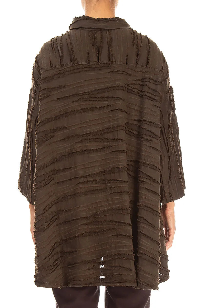 Loose Truffle Brown Fray Weave Shirt 2