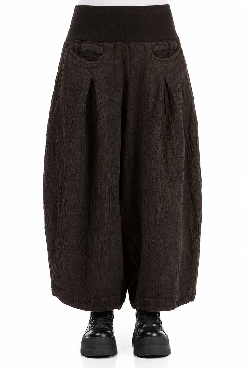 Loose Truffle Brown Mélange Linen Trousers 1