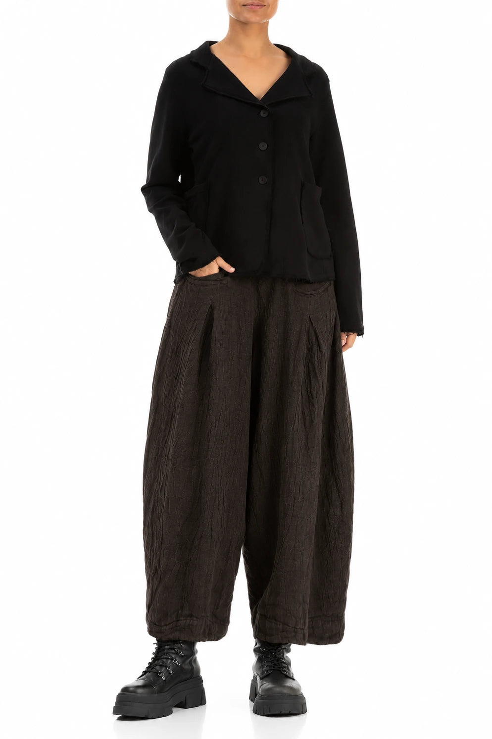 Loose Truffle Brown Mélange Linen Trousers