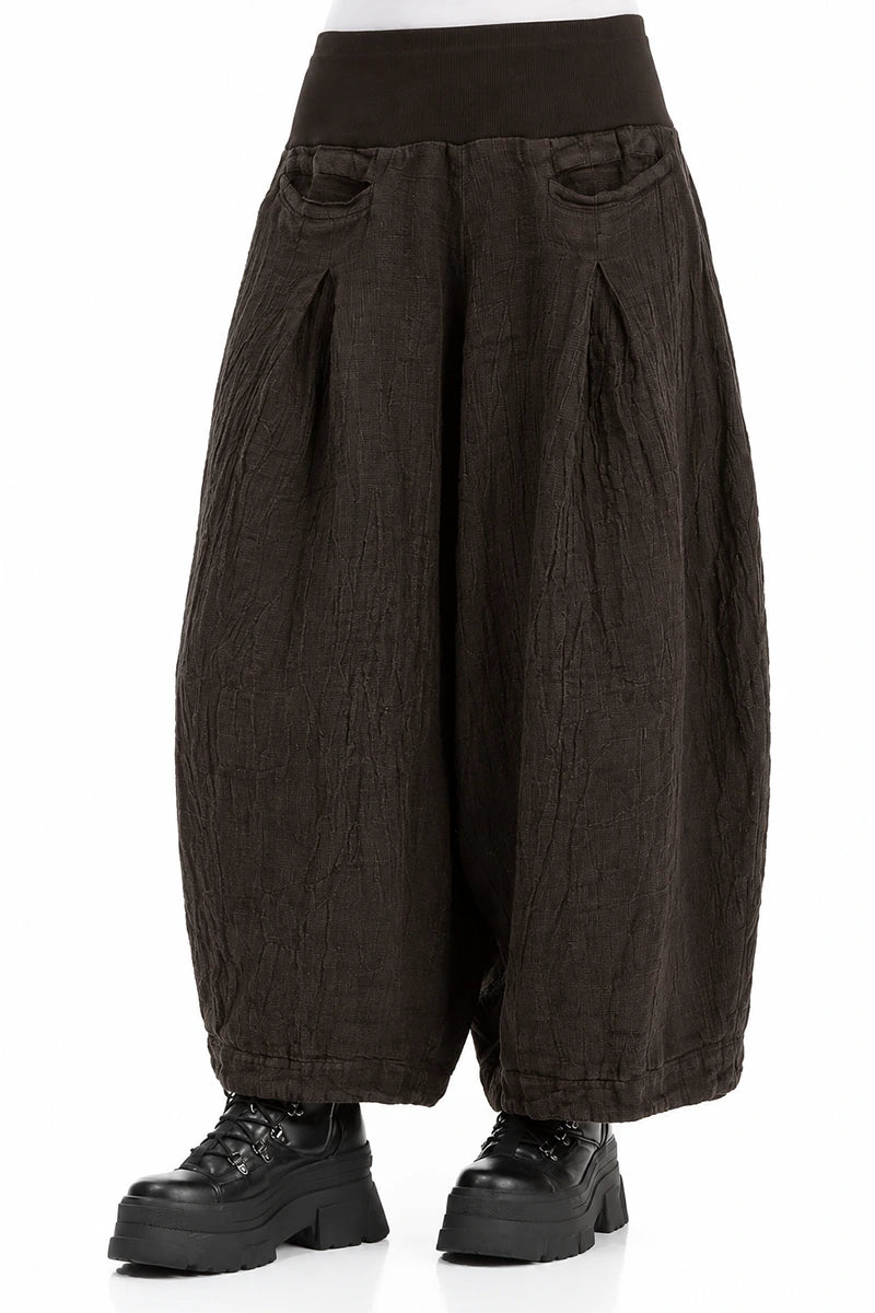 Loose Truffle Brown Mélange Linen Trousers 3