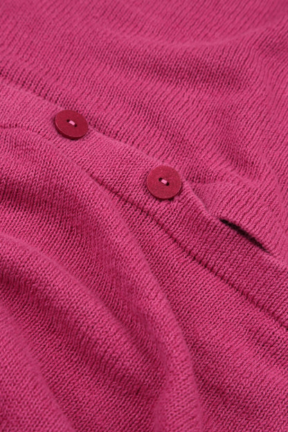 Loose Two Pockets Fuchsia Linen Cardigan