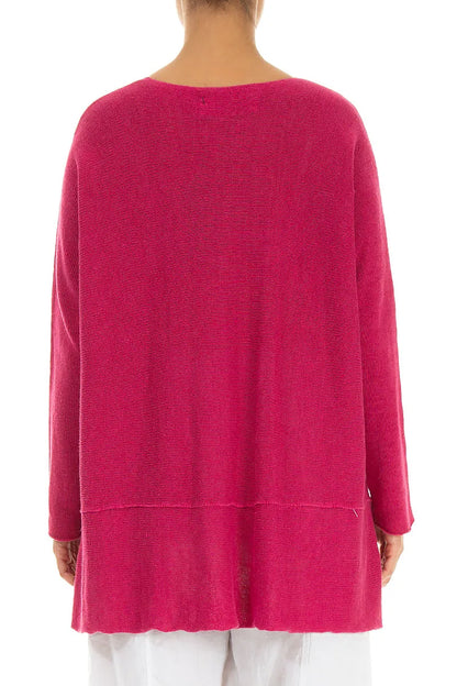 Loose Two Pockets Fuchsia Linen Cardigan