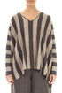 Loose V-Neck Striped Brown Linen Jumper 1