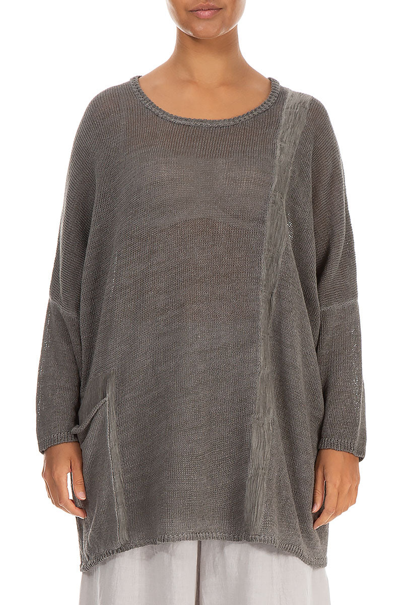 Loose Washed Effect Taupe Linen Jumper 1