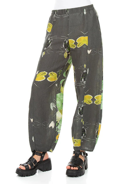 Taper Long Waterlilies Linen Trousers 3
