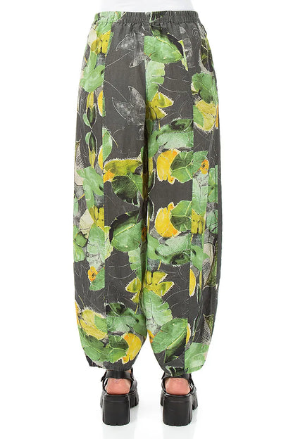 Taper Long Waterlilies Linen Trousers 2