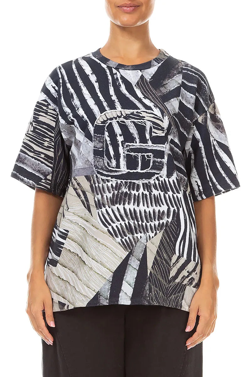 Loose Wild Ink French Terry Cotton Blouse 1