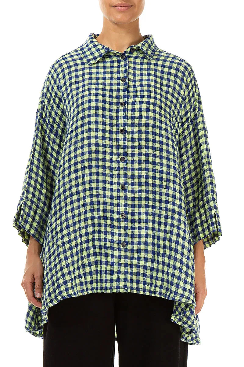 Loose Yellow Check Linen Shirt