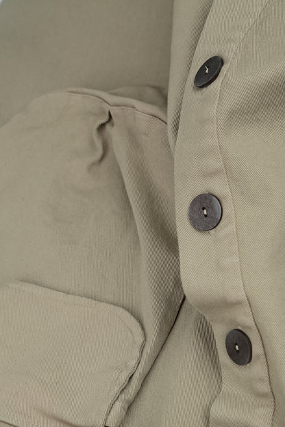 Hooded Olive Grey Stretch Cotton Coat