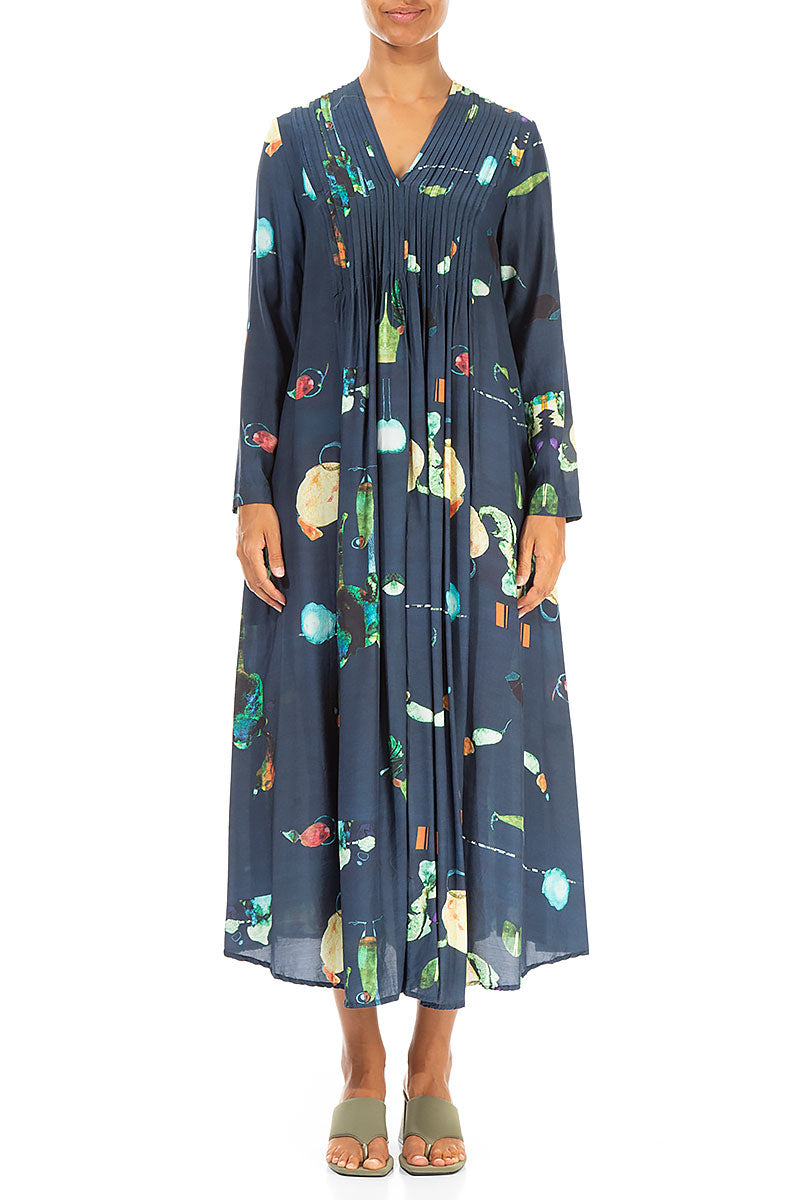 Front Tucks FairyTale Print Silk Bamboo Dress 1