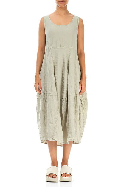 Sleeveless Balloon Laurel Green Linen Dress 1