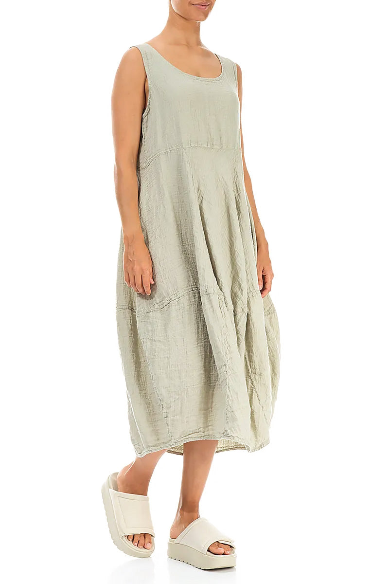 Sleeveless Balloon Laurel Green Linen Dress 3