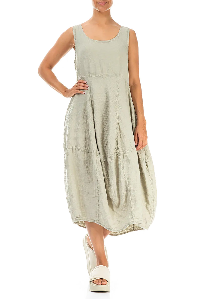 Sleeveless Balloon Laurel Green Linen Dress 4