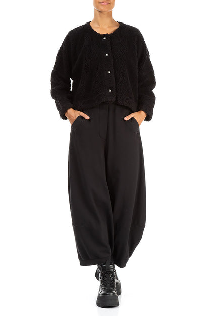 Snap Front Black Teddy Cotton Jacket