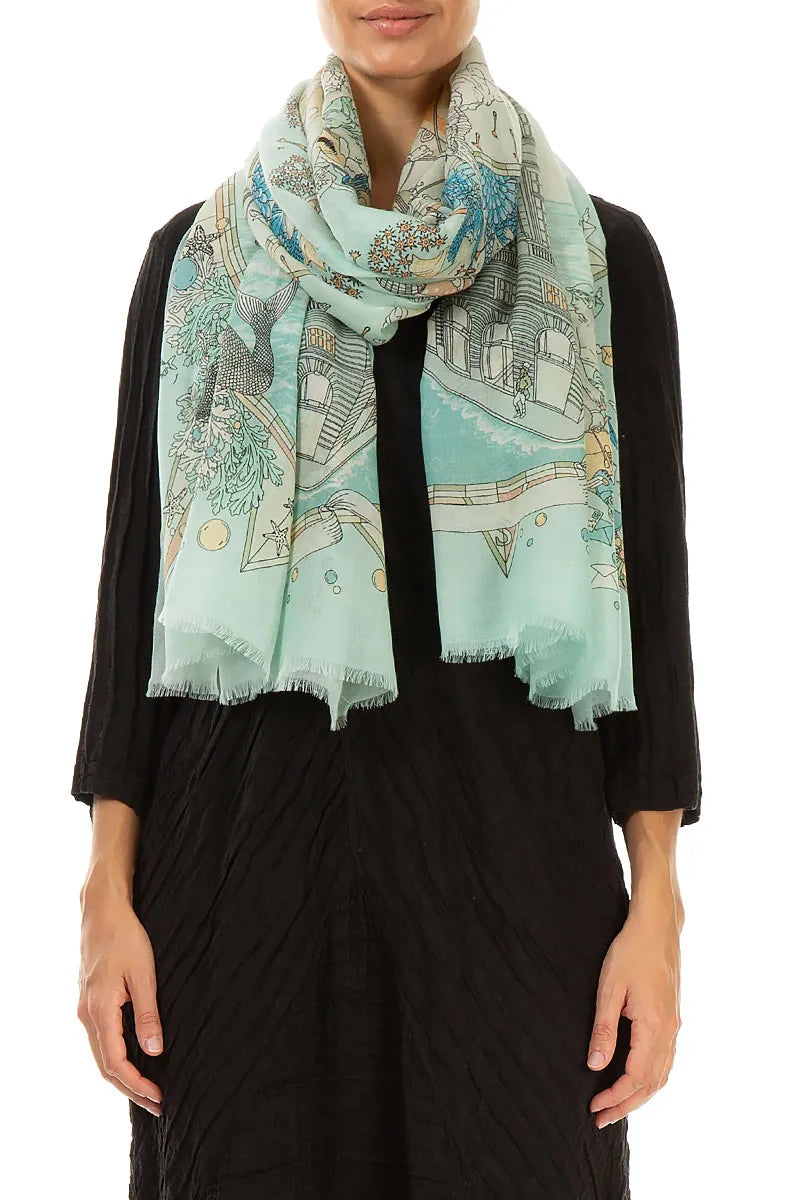 Écharpe en cachemire et soie turquoise antique