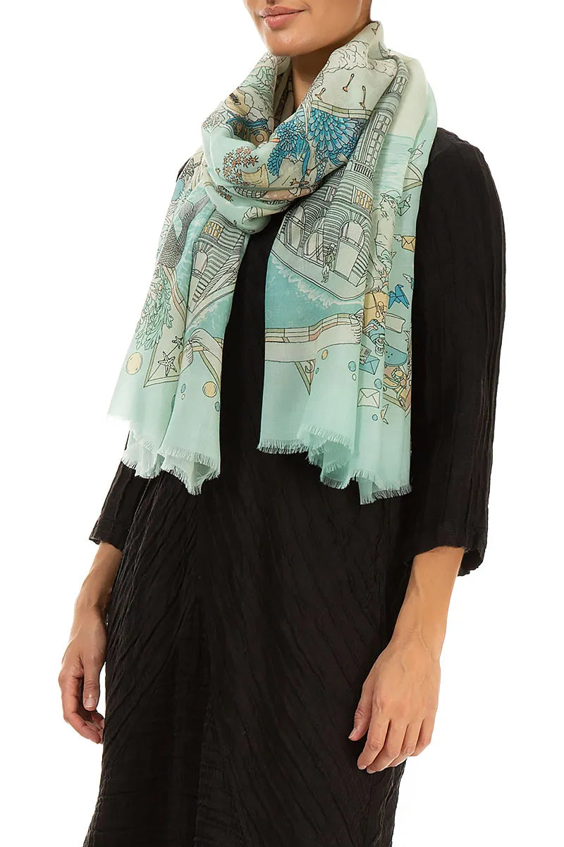 Écharpe en cachemire et soie turquoise antique