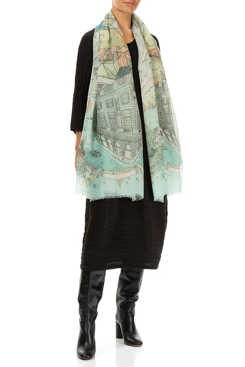 Écharpe en cachemire et soie turquoise antique