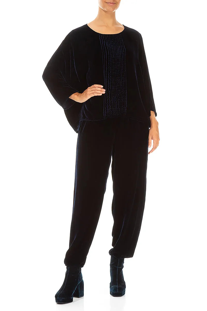 Pantalon fuselé en velours de soie bleu royal