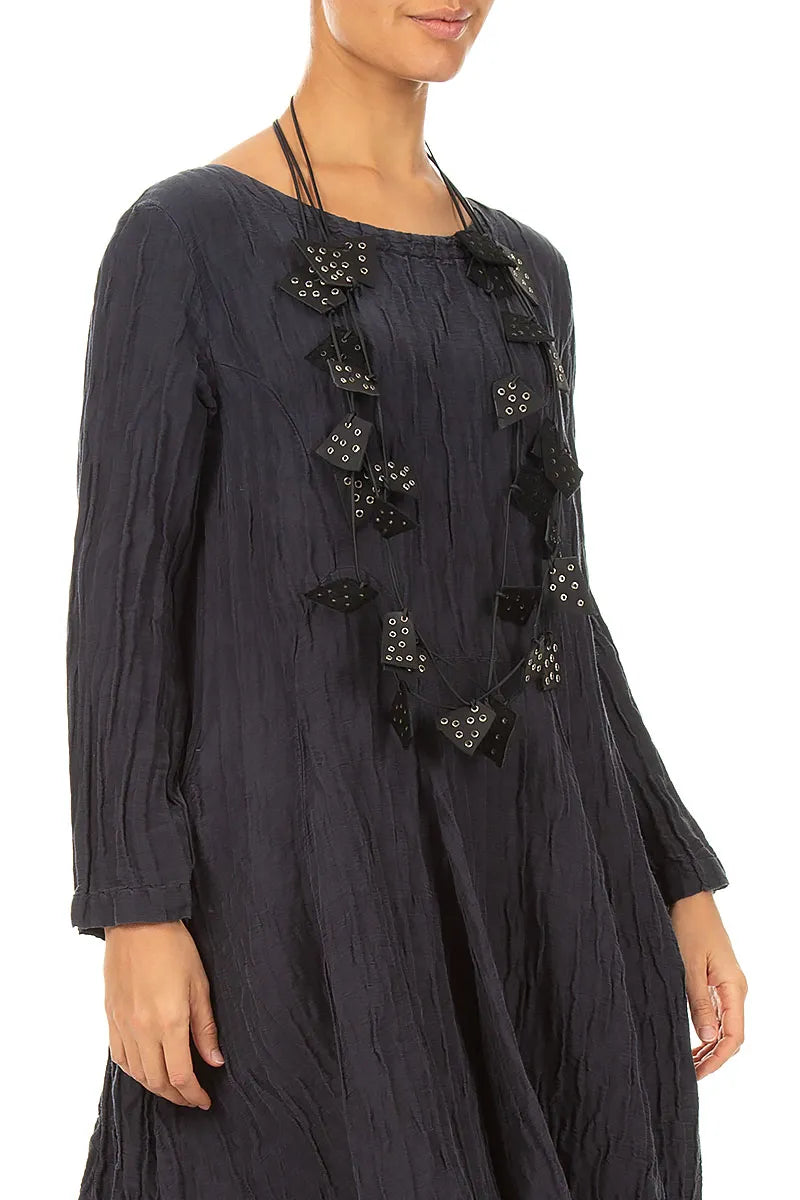 Bronze Halo Black Leather Necklace 1