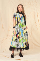 Romantic Artmaze Textured Silk Midi Dress 5