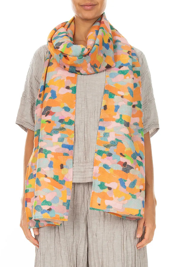 Orange Burst Soft Gauze Linen Scarf 1