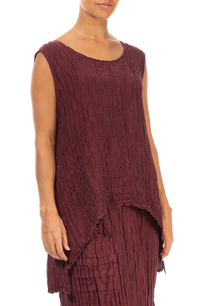 Longer Back Crinkled Burgundy Silk Blouse 3