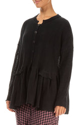Frilled Hem Black Linen Cardigan 3