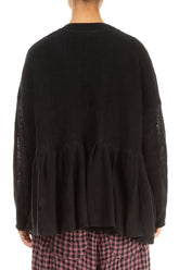 Frilled Hem Black Linen Cardigan 2