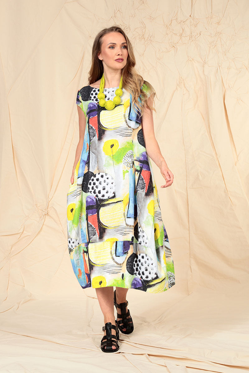 Flared Back Artmaze Linen Dress 6