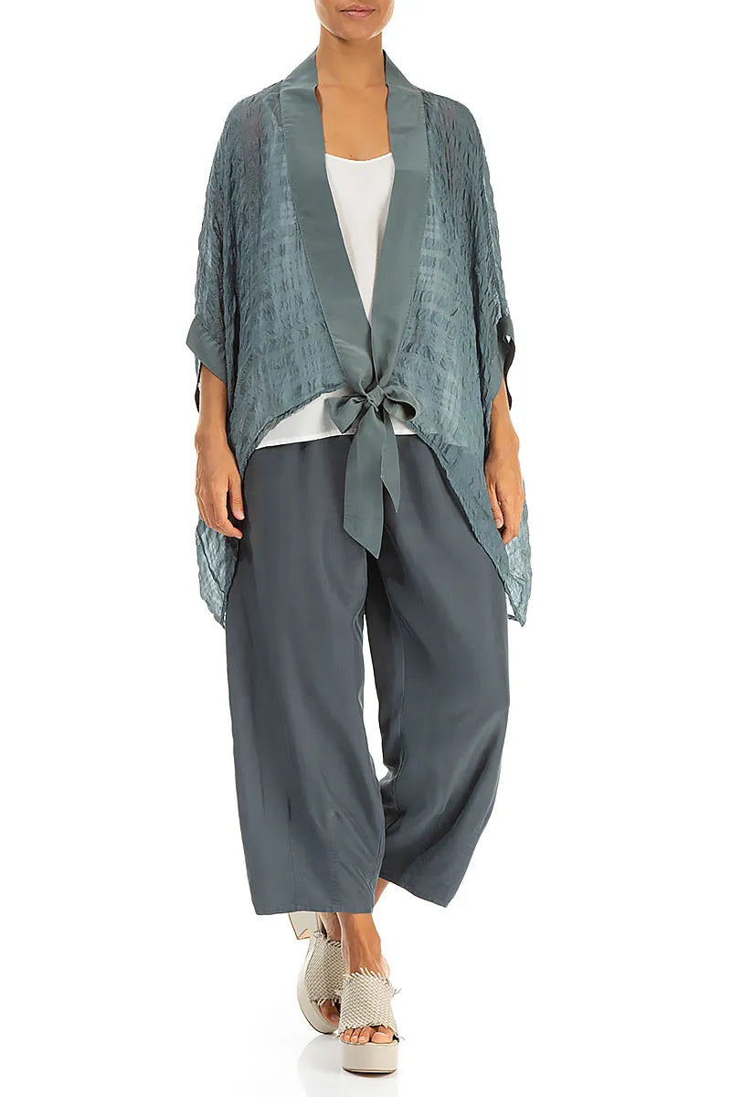 Tie Up Sage Textured Silk Jacket 6