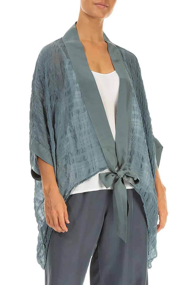 Tie Up Sage Textured Silk Jacket 5