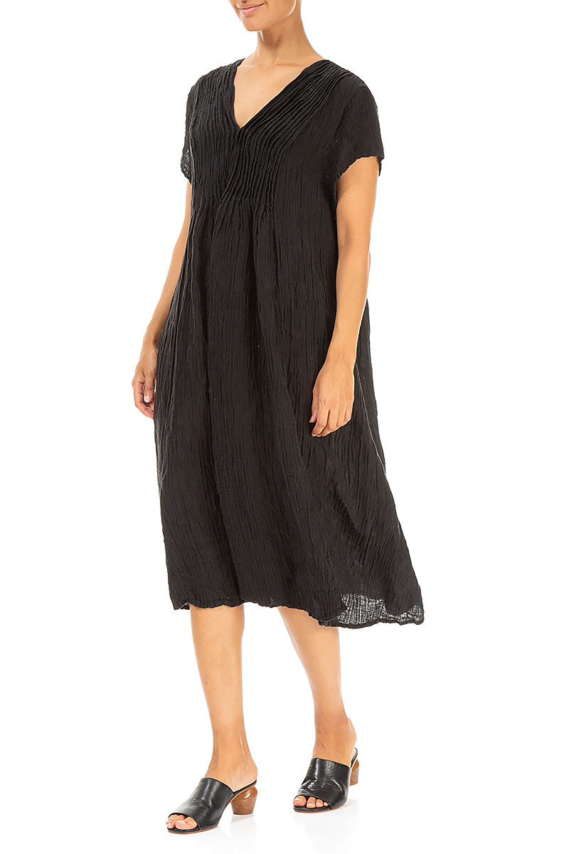 Romantic Crinkled Black Silk Midi Dress 4