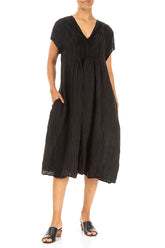 Romantic Crinkled Black Silk Midi Dress 3