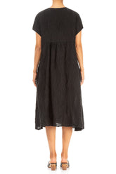 Romantic Crinkled Black Silk Midi Dress 2