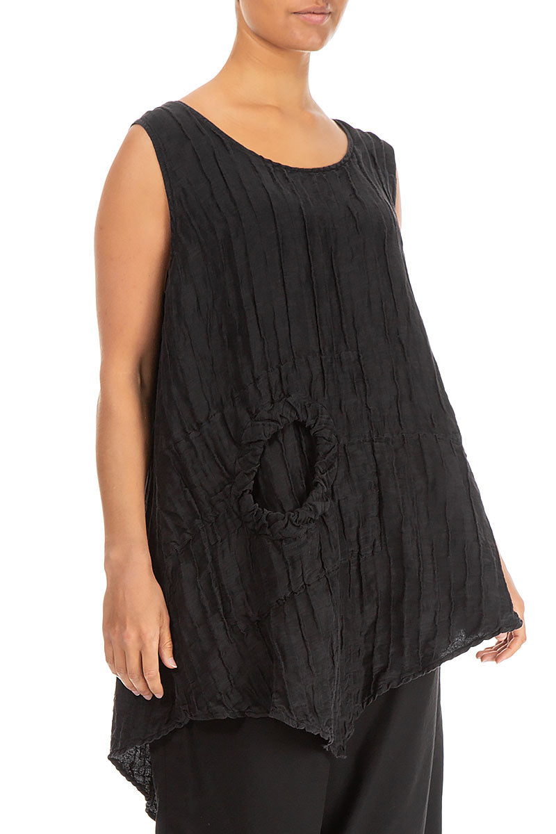 Sleeveless Crinkled Black Silk Tunic 3