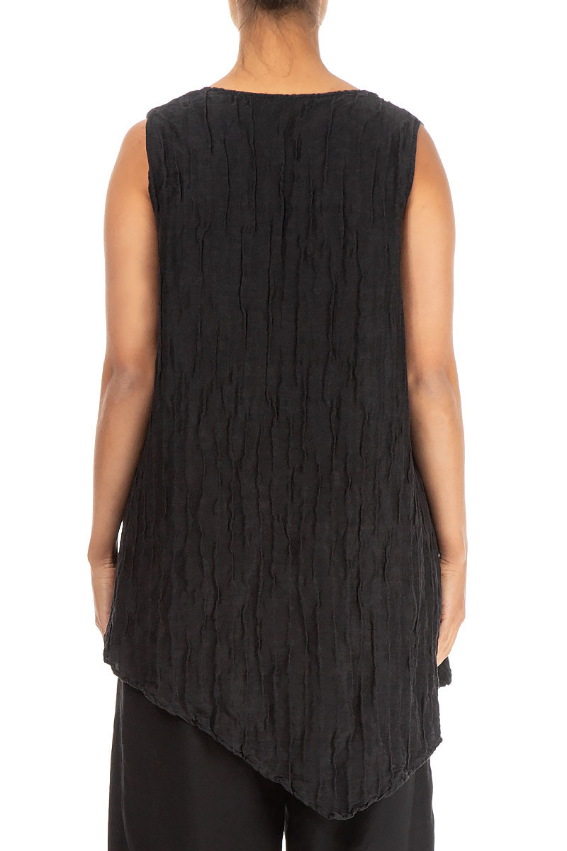Sleeveless Crinkled Black Silk Tunic 2