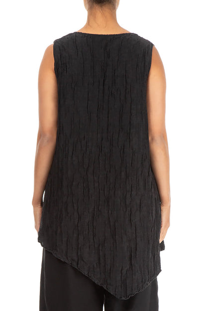 Sleeveless Crinkled Black Silk Tunic 2
