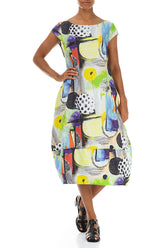 Flared Back Artmaze Linen Dress 4