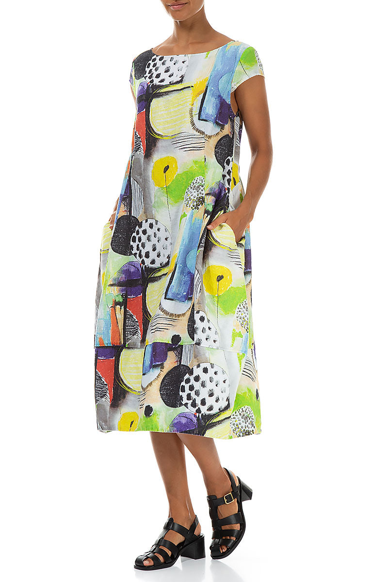 Flared Back Artmaze Linen Dress 3