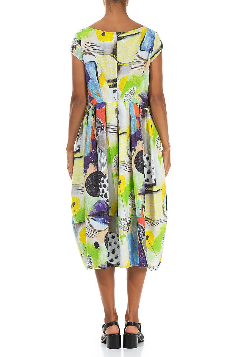Flared Back Artmaze Linen Dress 2