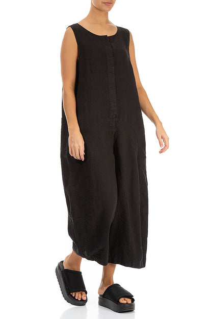 Loose Back Pockets Black Linen Jumpsuit 3