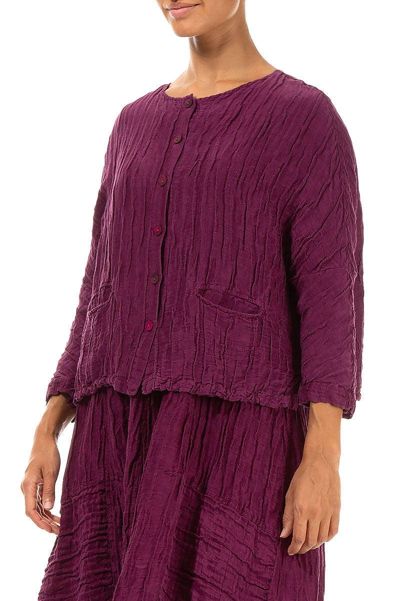 Magenta Crinkled Silk Jacket Blouse 3