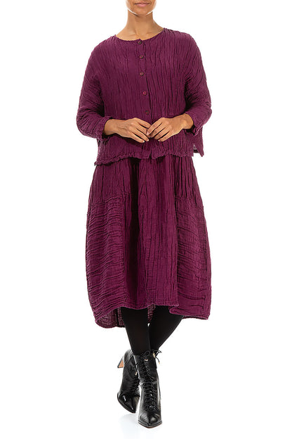 Magenta Crinkled Silk Jacket Blouse 4