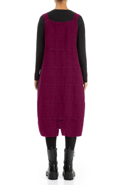 Magenta Patterned Linen Dungaree Dress 2