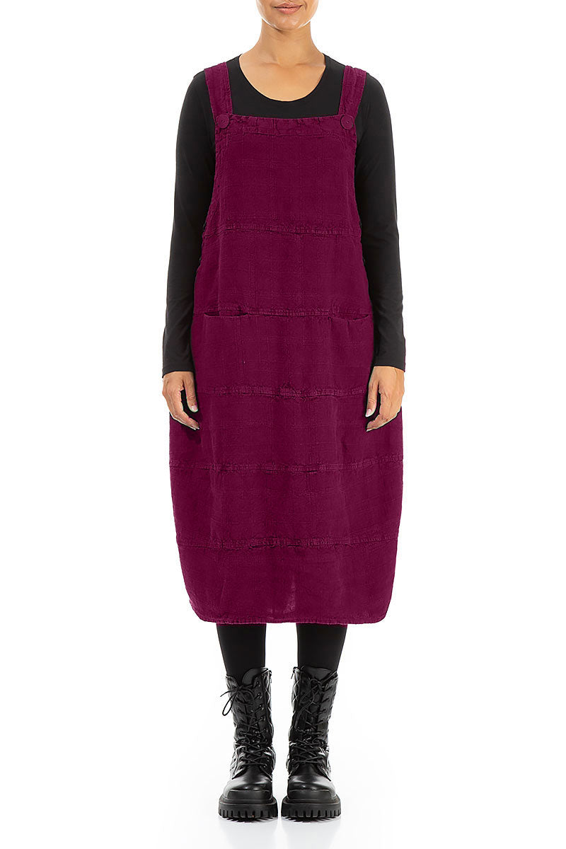 Magenta Patterned Linen Dungaree Dress 1