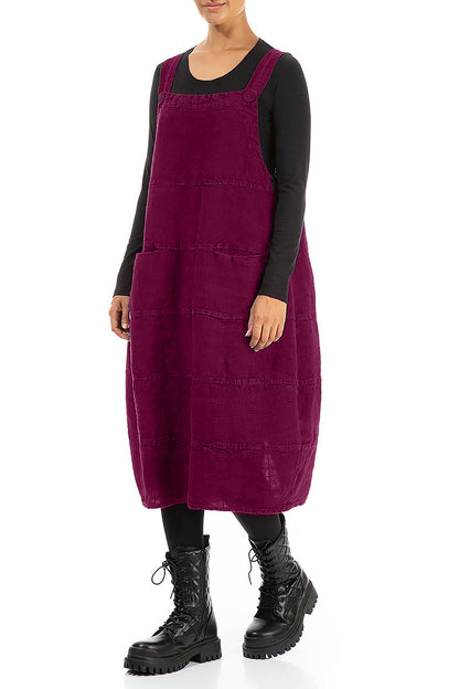 Magenta Patterned Linen Dungaree Dress 4