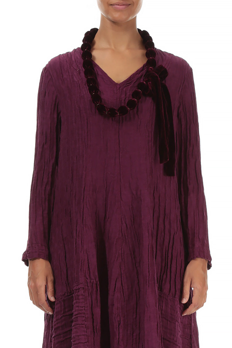 Magenta Silk Velvet Bead Necklace 1