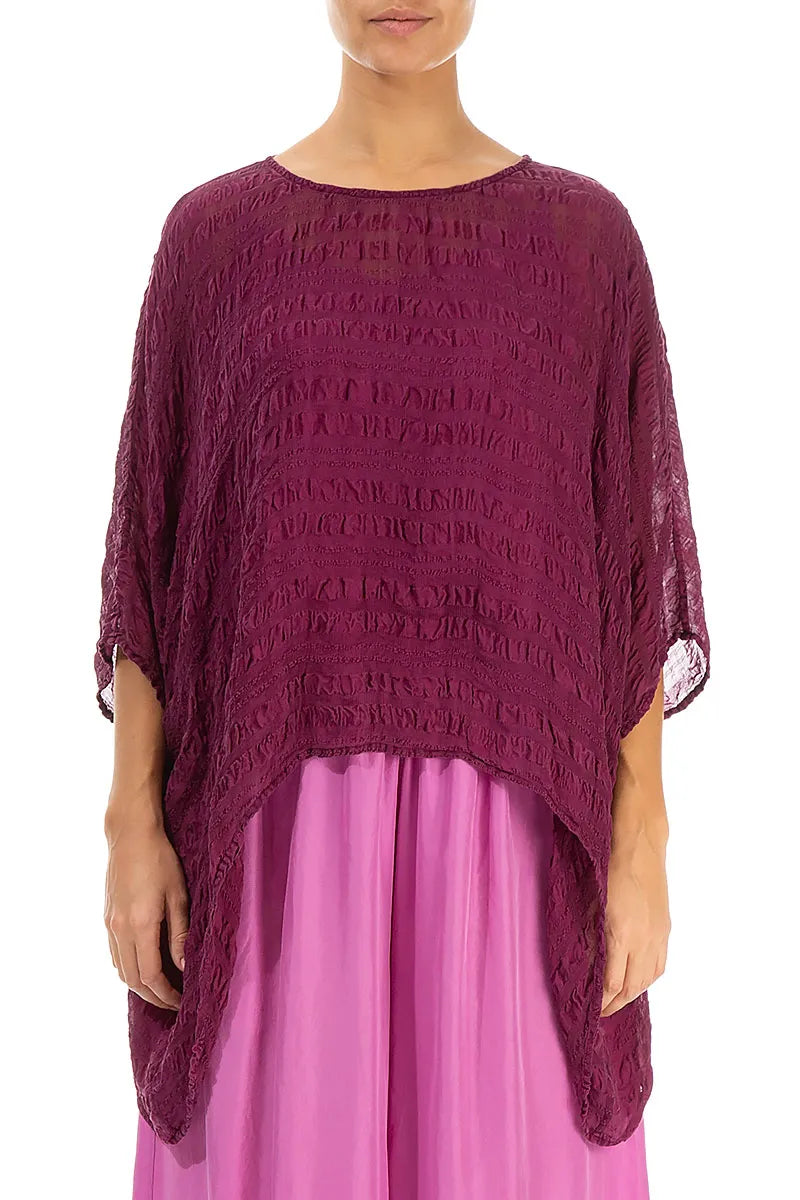 Magenta Textured Kaftan Silk Blouse 1